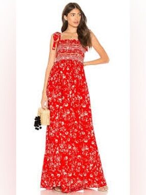 Red Floral Tie-Shoulder Maxi romper - size M free people